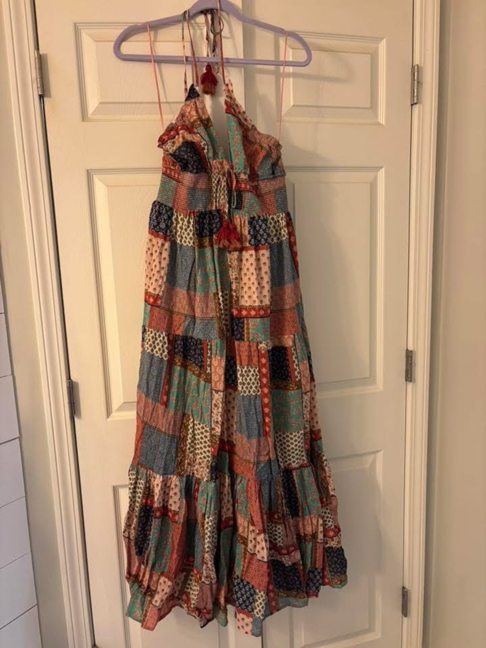 Vici Boho Patchwork Maxi Dress in Teal, Rust, Navy & Cream new with tags